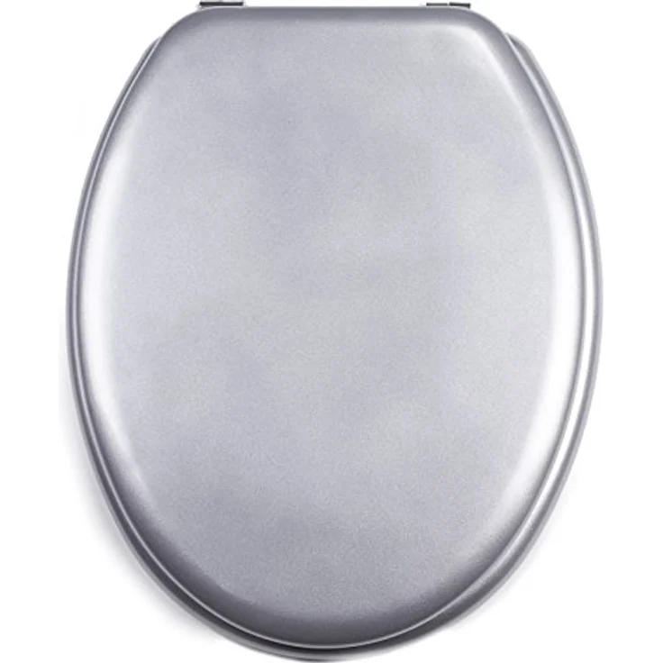 MSV WC-Sitz Cleo MDF, 45 cm x 37 cm, Silber, feuchtigkeitsresistent mit rostfreien Scharnieren – Bild 3