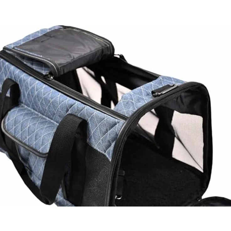 Nobby Tasche LEMA blau 46 x 28 x 28 cm, strapazierfähiger Stoff in Jeansoptik, für Tiere bis ca. 7 kg, mit Utensilienfach und Netzeinsätzen – Bild 4