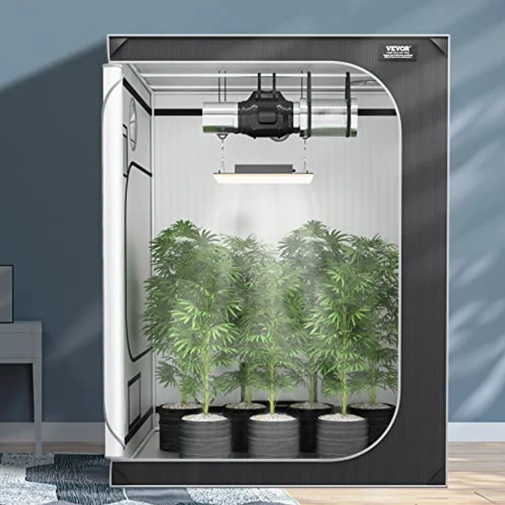 VEVOR Growbox GT2000D60, 152x152x203cm Indoor-Growzelt mit 2000D Oxford-Gewebe, schwarzer und grauer Stahlrahmen, 60kg Tragfähigkeit, 178x130cm Türgröße – Bild 8