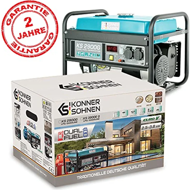 Könner & Söhnen KS 2900G, 2900 W DUAL FUEL Gas- und Benzin-Generator mit Druckminderer und 1,5 m Gasflaschen-Anschlussleitung – Bild 7
