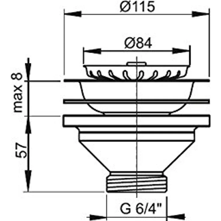 Alcadrain Ablaufventil für Spülbecken 6/4" mit Edelstahlgitter DN115, Anschluss für Ø 90 mm Abfluss, wahlweise mit oder ohne Überlauf – Bild 2