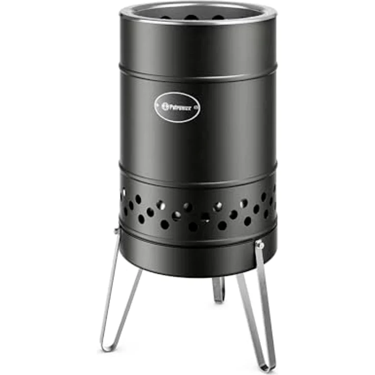 Petromax Feuertonne Pyron Black | Raucharmes Feuer mit Sekundärverbrennung aus Edelstahl, inkl. Ascheschale & Standbeinen, erweiterbar zur Plancha für Garten & Terrasse – Bild 1