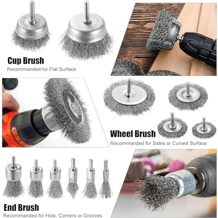 DazSpirit 12-teiliges Drahtbürsten Set für Bohrmaschine – Messingbeschichtete Drahtbürsten für effektives Entfernen von Rost/Korrosion/Farbe, 1/4 Zoll-Schaft – Bild 5