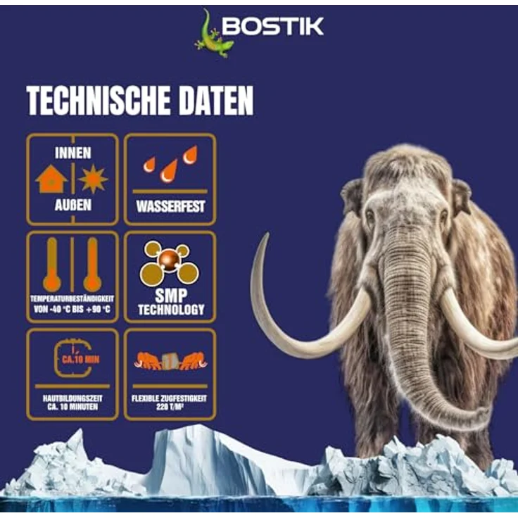 BOSTIK MAMUT GLUE Weiß, Hybrid-Universalkleber mit hoher Anfangshaftung für alle Materialien, für Innen- und Außenanwendungen sowie unter Wasser, 38g Tube – Bild 3