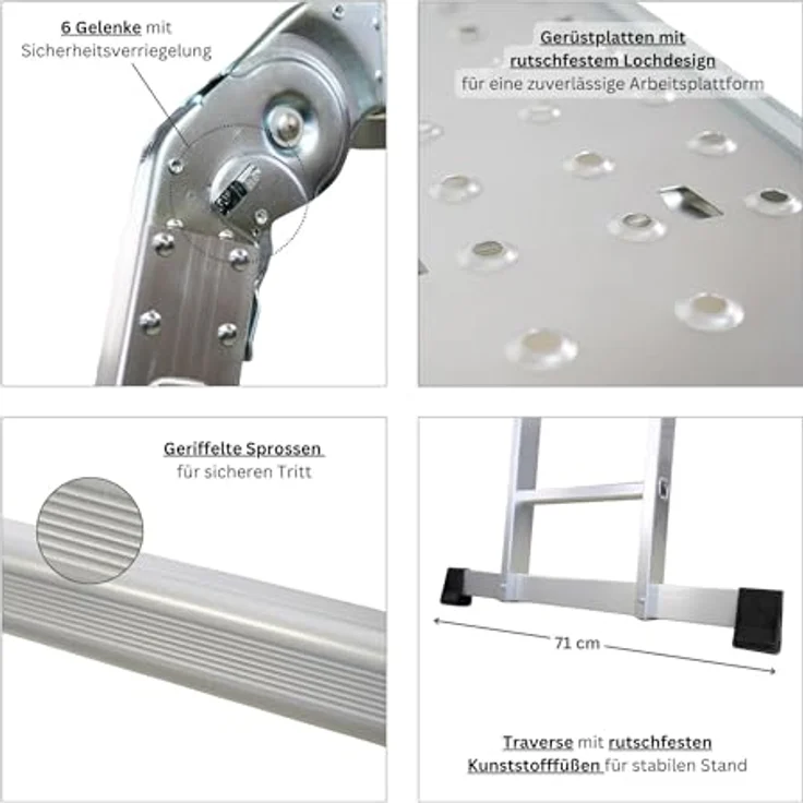 PROREGAL Sprossen-Mehrzweckleiter MULTISTEP, 4-teilig Aluminium, bis zu 5,7m Höhe, Traglast 150kg, Flexibel als Stehleiter oder Anlegeleiter nutzbar – Bild 5