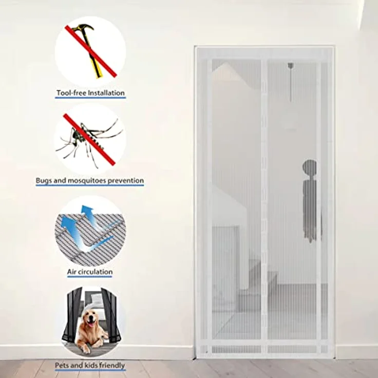 Sekey Magnet Fliegengitter Balkontür ohne Bohren Zuschneidbar, Türvorhang Fliegenschutz, Insektenschutz Tür Vorhang mit Verbreitertem Klebeband 130x220cm, Weiß – Bild 5