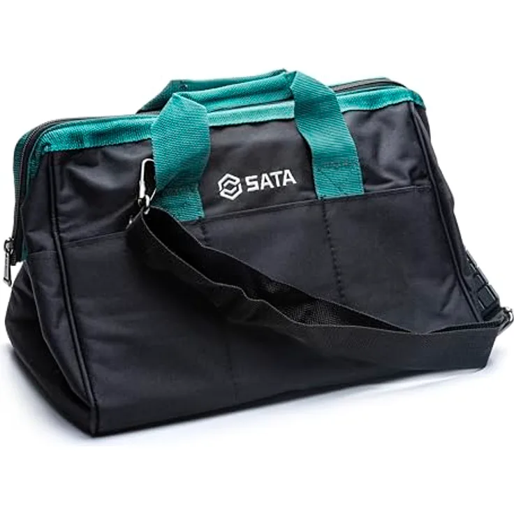SATA ST95182SC Werkzeugtasche 38x30x26 cm 16" Wasserdicht, Schwarz mit verstellbarem Schultergurt