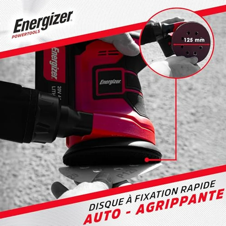 Energizer 20 V Akku-Exzenterschleifer, 10.000 U/min, 6 Geschwindigkeiten, 125 mm Pad, inkl. Auffangbeutel und 10 Schleifscheiben, Akku nicht enthalten – Bild 4