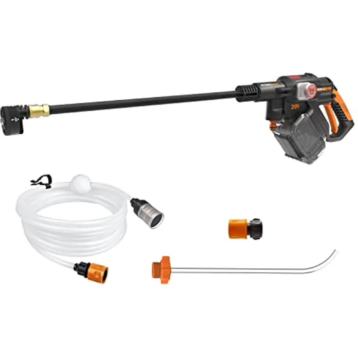 WORX WG633E.9 Hydroshot Akku-Hochdruckreiniger 20V - 56 Bar Max. Druck - zur Reinigung & Bewässerung - leistungsstarker bürstenloser Motor - 5-in-1 Druckdüse - ohne Akku & Ladegerät, Schwarz
