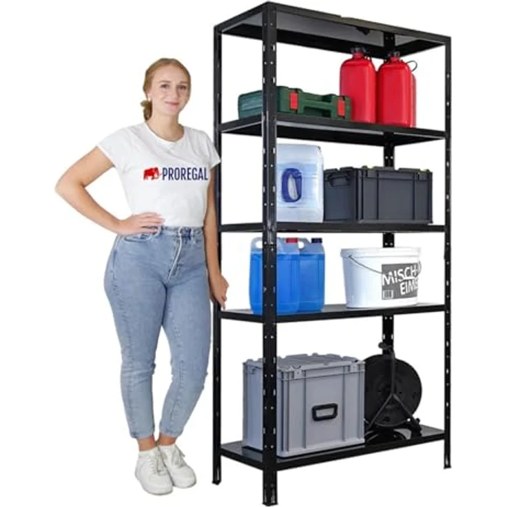Proregal Schwerlastregal Ares, 180 x 90 x 40 cm, 5 Böden, Traglast 125 kg pro Boden, Schwarz – Bild 3