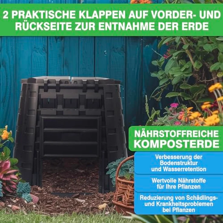 YourCasa® Garten Komposter 450 Liter groß - Schnellkomposter aus wetterfestem Kunststoff - Thermokomposter mit robusten Seitenwänden - hergestellt in EU, dunkelgrün – Bild 4