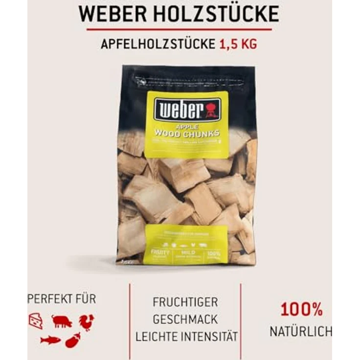 Weber 17616 Wood Chunks Apfelholz, 1,5 kg, dezentes, sáes Aroma, R„uchern, Grillen – Bild 2
