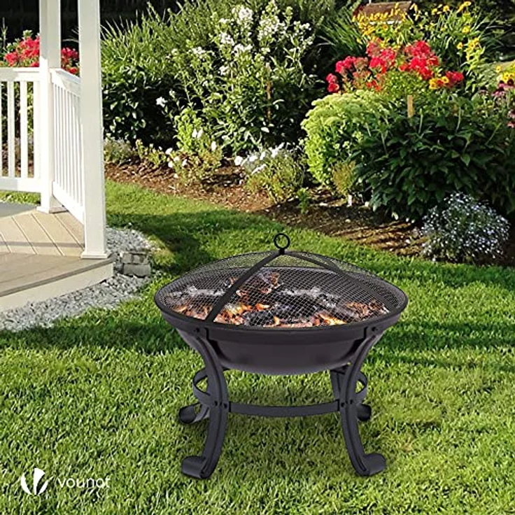 VOUNOT Feuerschale mit Funkenschutz, Feuerkorb Feuerstelle für Heizung, Garten, Camping, Terrasse, Ø 55 cm, Schwarz – Bild 2