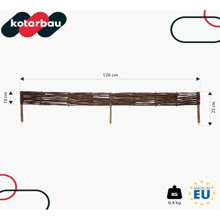 KOTARBAU® 10er Set Beetbegrenzung Weidenzaun, flexible Beeteinfassung aus Naturholz, 120 x 10 cm, braun – Bild 3