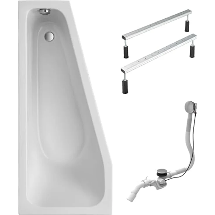 Schulte Raumsparbadewanne Modell Riva, links, 170x75 cm, Weiß Sanitäracryl, inkl. Fußgestell und Ab- und Überlauf, Höhe 45,1-45,8 cm – Bild 1