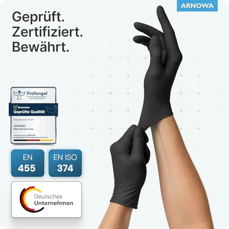 ARNOMED Nitrilhandschuhe Einweg, 100 Stück/Box, schwarze, puderfreie & latexfreie Handschuhe, Gr. XS, S, M, L & XL, reißfest, lebensmittelecht, hautfreundlich – Bild 4