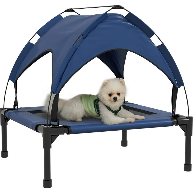 PawHut Tierbett mit Baldachin, Outdoor Hundeliege mit Dach, Atmungsaktiv, Oxford, für kleine und mittelgroße Hunde Dunkelblau Oxford 76 x 61 x 69,5 cm – Bild 1