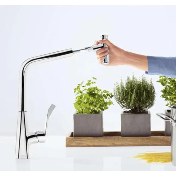 Hansgrohe Metris Select M71, Einhebel-Küchenmischer Select 320 2jet mit Ausziehbrause, sBox, Chrom, schwenkbar bis 150°, temperaturbegrenzbar, für Durchlauferhitzer geeignet – Bild 7