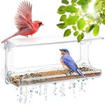 UPP Vogelhaus Fenster - Großer Vogelfutterspender mit 4 extra starken Saugnäpfen, Dach, Ablauflöchern und abnehmbarem Tablett | Transparentes Polycarbonat Kunststoff - 30 x 10 x 14 cm