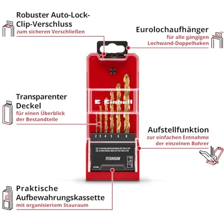 Einhell HSS-G Titan Metallbohrer-Set, 6-teilig mit 135° Split Point Spitze und Aufbewahrungskassette, für Stahl und Aluminium – Bild 3
