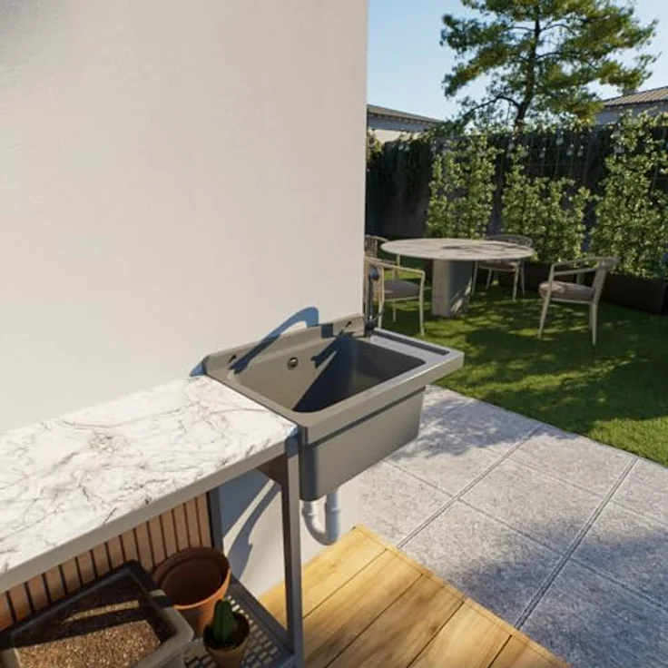 QLS Küchenspüle SELVA, Kunststoff-Spülbecken, 58x38 cm Ausgussbecken - ideal für Garten, Garage und Werkstatt – Bild 3