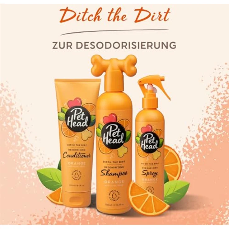 Pet Head Ditch The Dirt Tiershampoo Spray, geruchsneutralisierendes Spray mit Aktivkohle, 300 ml, orange – Bild 6