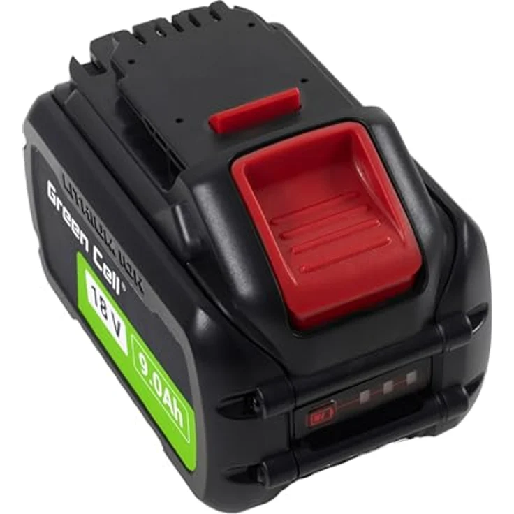 Green Cell (18V 9Ah Li-Ion) Akku für DeWalt XR - Hochleistungsakku mit Batterieladeanzeige - Kompatibel mit DeWalt Geräten - Schwarz – Bild 4