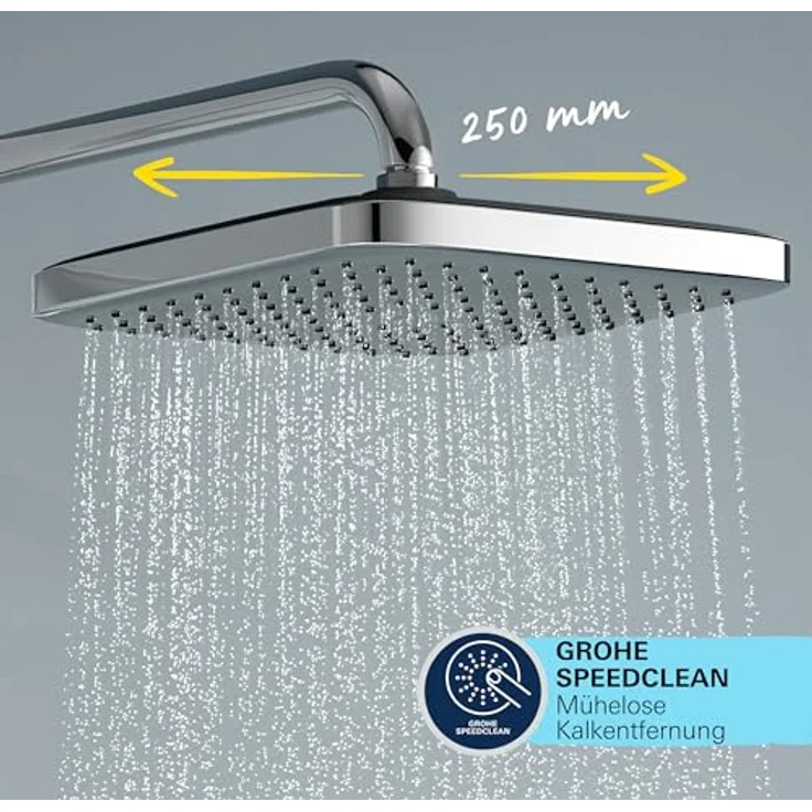GROHE Vitalio 250 Duschsystem mit Badewannenarmatur, wassersparend 8 l/min, Regendusche, schwenkbare Kopfbrause, Thermostat mit Sicherheitssperre bei 38°C, eckig, chrom, 26984001 – Bild 4