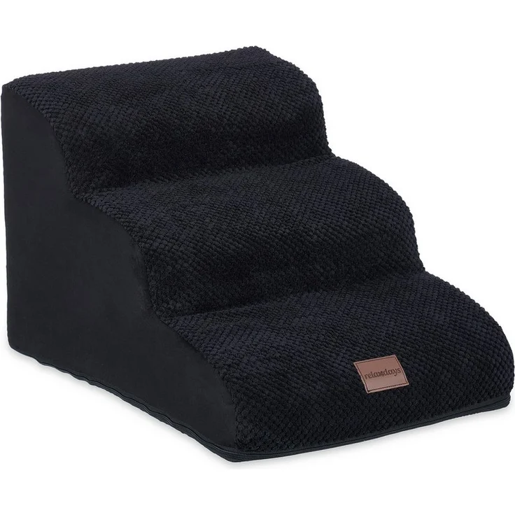 relaxdays Haustiertreppe Hundetreppe mit 3 Stufen, Schwarz, für Hunde und Katzen, bequeme Tritthöhe – Bild 1