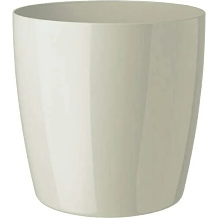Floralo Teramo Übertopf 25cm Durchmesser x 24cm hoch creme, glänzend, in den Boden eingelassene Rollen, altweiß