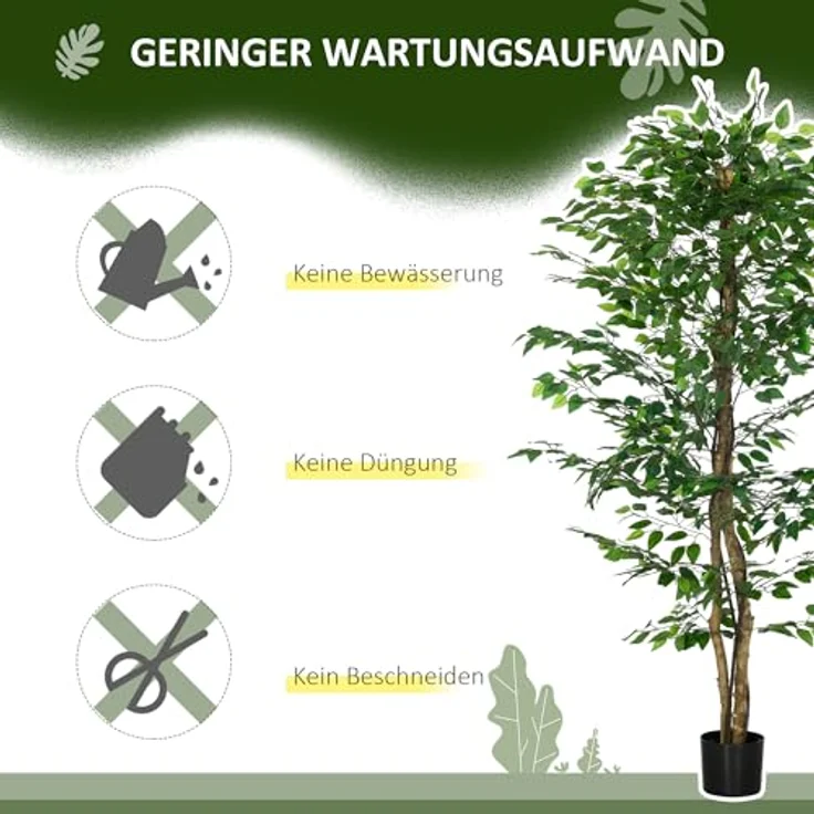 HOMCOM Künstlicher Ficusbaum 180cm, Realistische Kunstpflanze im Topf mit 1260 Blättern, Pflegeleicht für Wohnzimmer und Garten – Bild 5