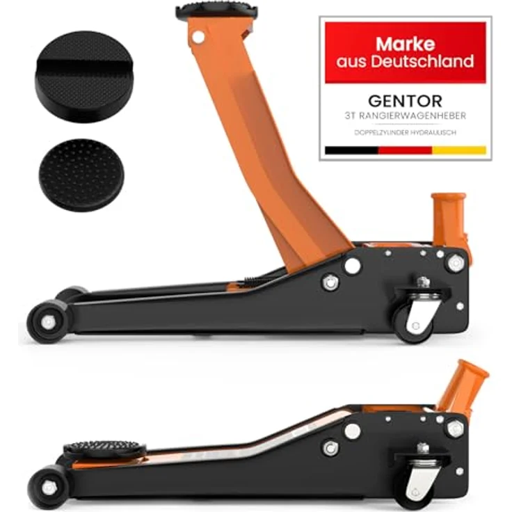 GENTOR Hydraulischer Wagenheber 3T Flach, Rangierwagenheber mit 75-505 mm Hubhöhe in Orange für PKW, SUV & Werkstatt – Bild 9