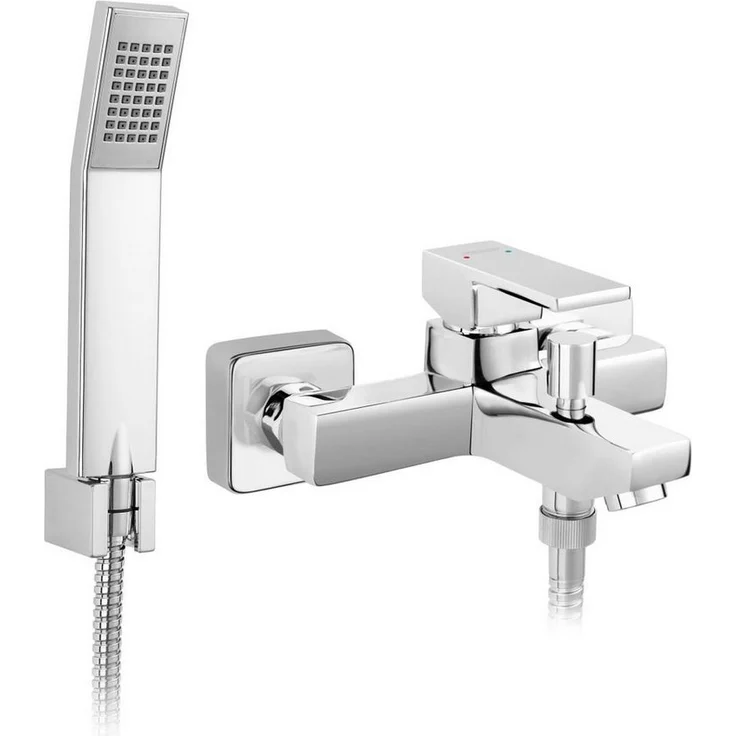 Ferro Zicco Wannenarmatur, Einhebelmischer Aufputz für Wanne/Brause, mit chromfarbener Handbrause und 1,5 m Brauseschlauch
