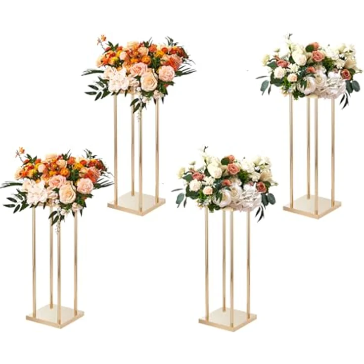 VEVOR Blumenständer 4er-Set, Eckig 20x20x60cm, Hochwertiges Eisen mit Gold-Galvanisierung, Stabiler Pflanzenhocker für Bar, Hotel und Café – Bild 1