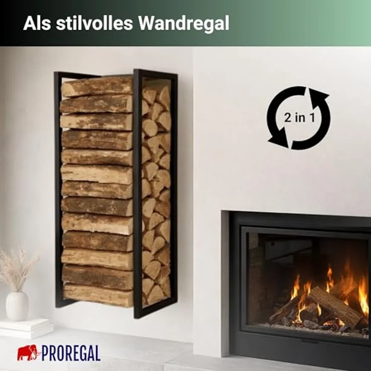PROREGAL Kaminholzregal PHOENIX, Metall mit Rückwand, hängend, 92x41x31 cm, schwarz, wetterfestes Holzlager für innen und außen, optimale Luftzirkulation – Bild 4