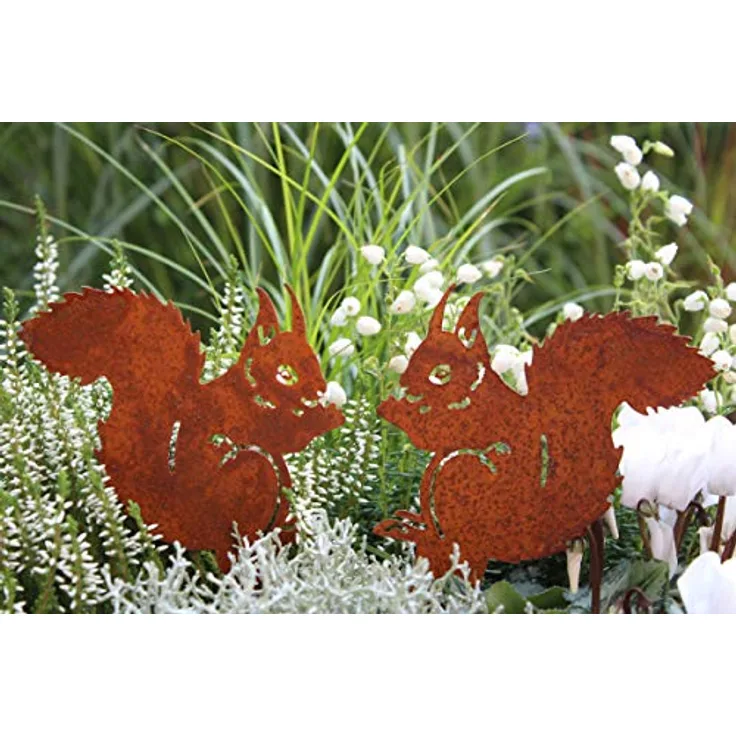 LB H&F Lilienburg 2er Set Gartenstecker Herbst Gartendeko Herbstdeko Rost Deko Edelrost Roststecker Metall (Eichhörnchen Set)