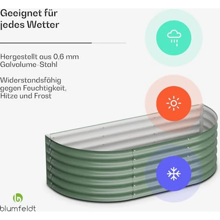 blumfeldt High Grow Extended Hochbeet - Ergonomisches 300-l-Hochbeet aus Rostfreiem Galvalume-Stahl, 150 x 60 x 43 cm, Halbrundes Design für Garten und Terrasse, Rückenschonend und Wetterfest – Bild 2