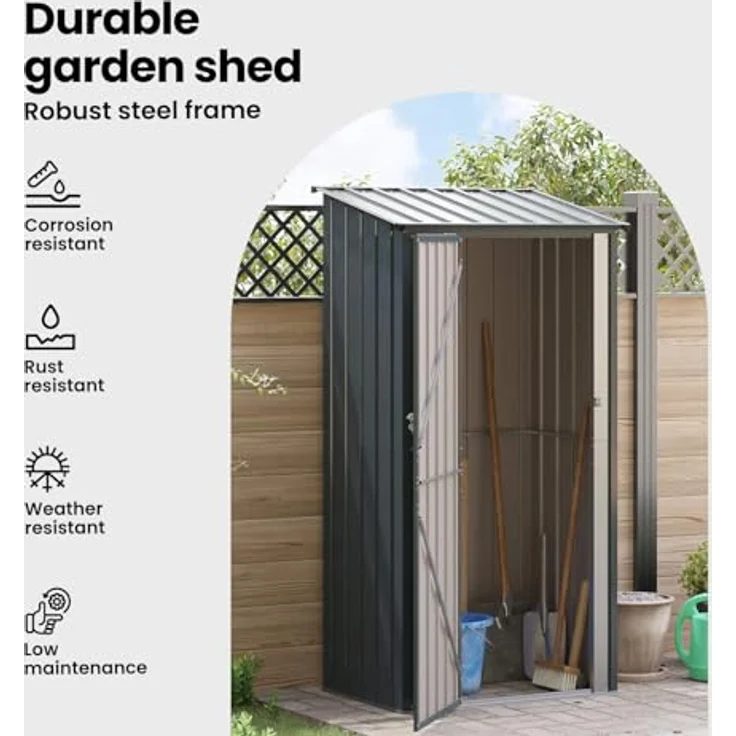 vidaXL Gartenhütte Anthrazit 103 x 74 x 200 cm, wetterfester Metall-Speicher für Gartenwerkzeuge, sicher mit Schloss – Bild 5