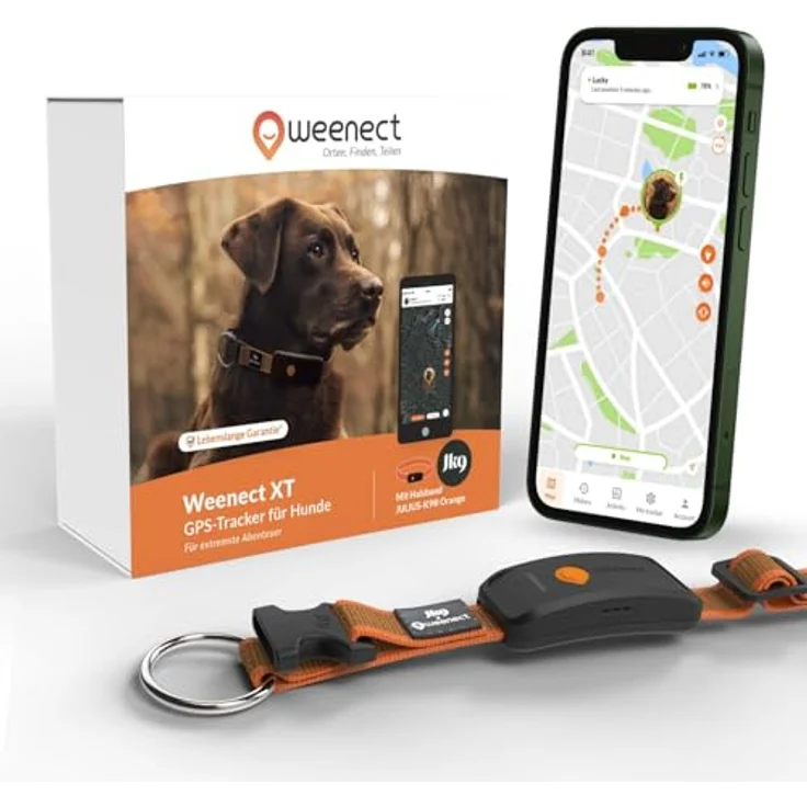 Weenect Hund XT, GPS-Halsband mit XL-Antenne, wasserdicht, integriertes Julius-K9 Halsband in Orange, Abonnement erforderlich – Bild 1