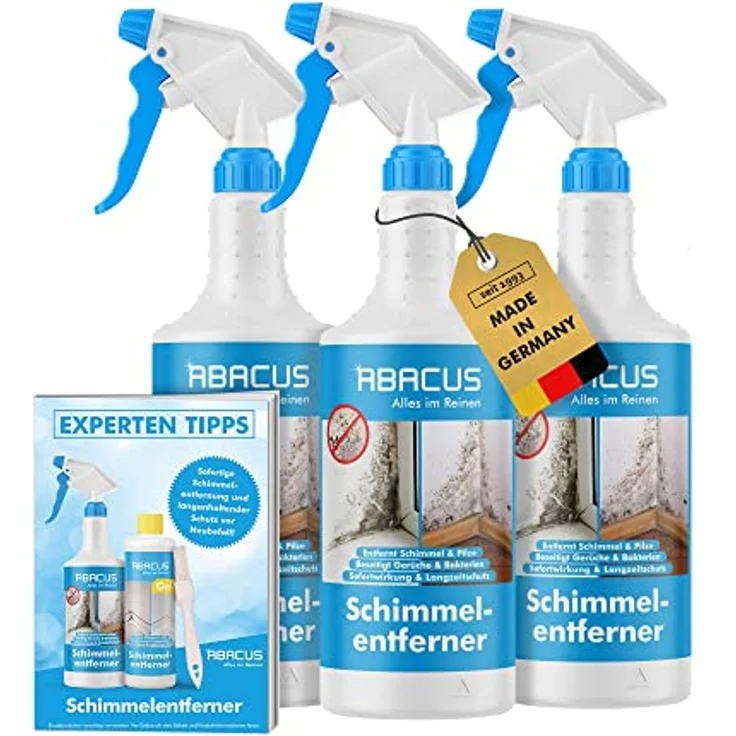 Schimmelentferner, Schimmelspray für Wand und Bad, Schimmelstop mit Langzeitwirkung, Schimmelmittel, Schimmel-Blocker, Schimmel-Entferner, Anti-Schimmel – ABACUS Schimmelentferner 3x 750 ml (7459) – Bild 1