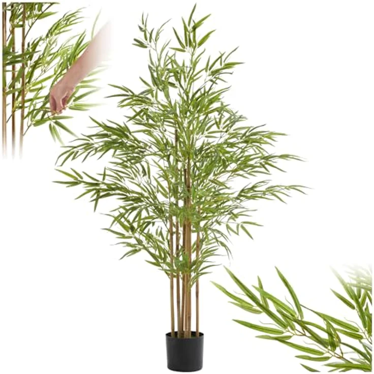 tectake Bambusbaum Bambosa, Künstlicher Baum mit naturgetreuen Blättern, 150 cm, Grün, pflegeleicht, dekorativ – Bild 1