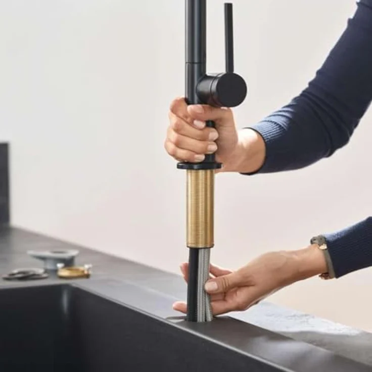 hansgrohe Talis M54 Einhebelküchenmischer, 270 Ausziehauslauf, Mattschwarz, mit Temperatureinstellung und schwenkbarem L-Auslauf – Bild 5