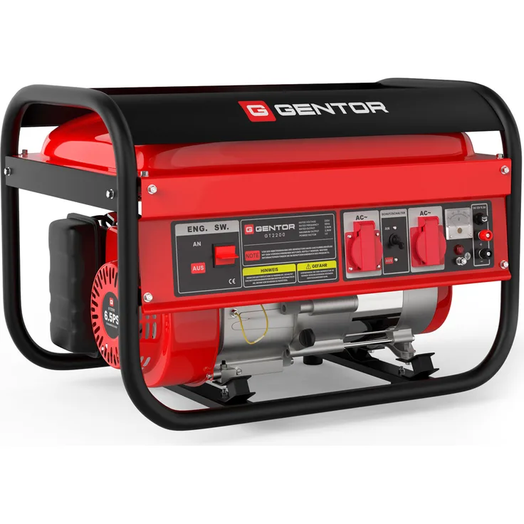 BLACKCOCO's GENTOR 2200 W Benzin Stromgenerator mit 6.5 PS, Mobil einsetzbar, 2x AC 230V, Notstromaggregat, Schwarz