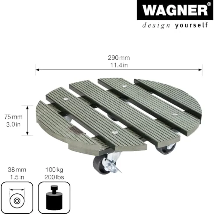 Wagner Multi Roller WPC GH0528, Pflanzenroller mit Ø 290 mm und Tragkraft 100 kg, grün – Bild 2