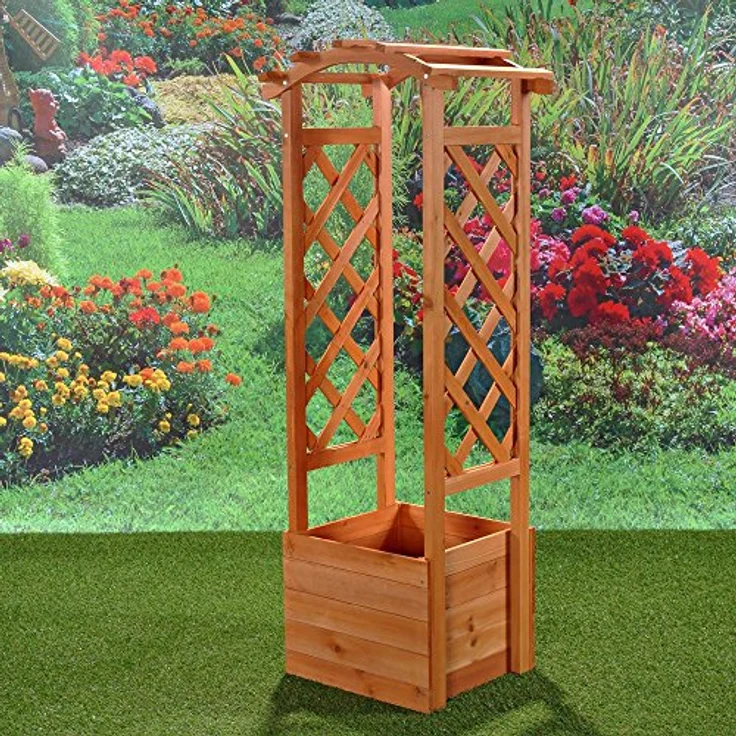 Melko Rankhilfe 2er Set, Holz Blumenbogen Hellbraun mit geschwungenem Dach und Pflanzkästen für verschiedene Blumen- und Pflanzenarten – Bild 6