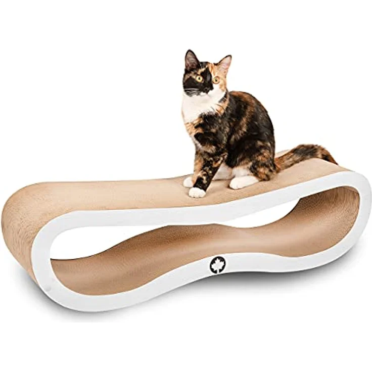 CanadianCat Company | Kratzbrett Orbit | hellgrau Holzoptik | Kratzmöbel, Lounge für Katzen | Kratzpappe + Katzenminze | ca. 84 x 24 x 23cm – Bild 5