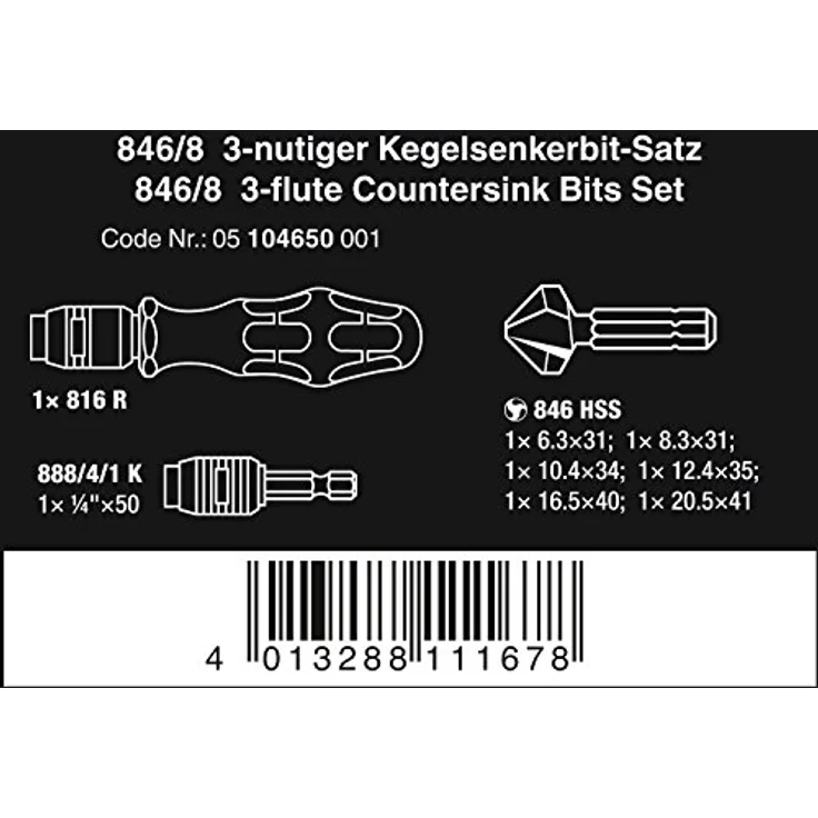 Wera Kegelsenkerbit-Satz 846-8, 8-teilig, 05104650001 – Bild 3