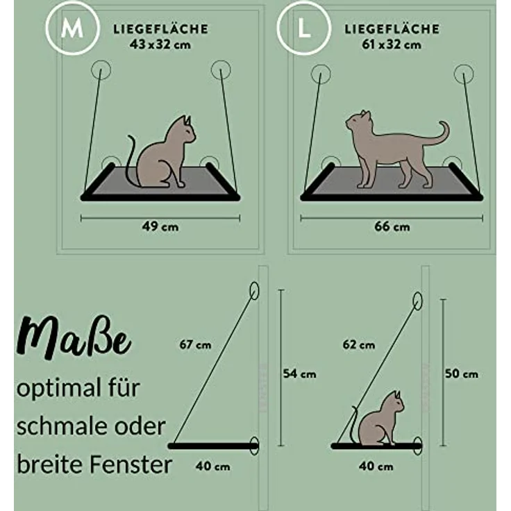 riijk Fenster Katzenhängematte für Katzen bis 23 kg, extra Stabiler Fensterliegeplatz für Katzen | Katzen Fensterliege | Katzenliege Fenster Platz für kleine Fenster – Bild 4