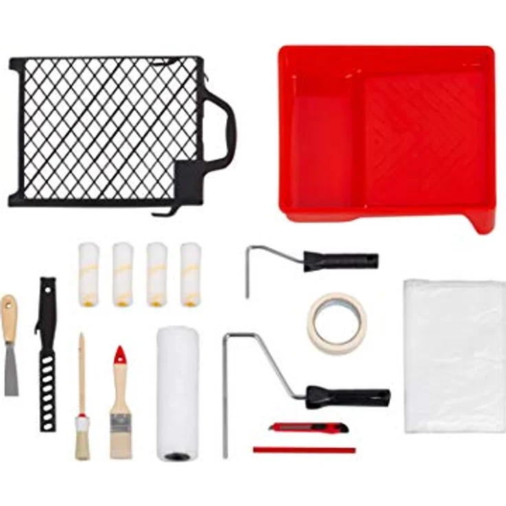 Werkzeyt Renovierungs-Set 17-teilig - Umfangreiche Werkzeuge & Hilfsmittel zum Renovieren & Streichen - Mit Farbwalzen, Pinseln, Farbwanne, Abdeckmaterial & Co / Malerbedarf / Maler-Set / B21626 – Bild 2