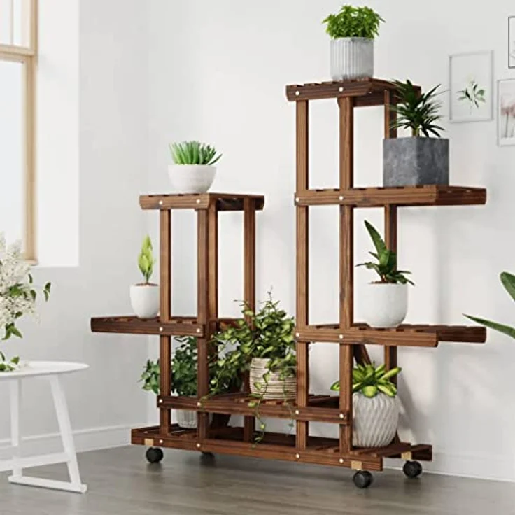 vidaXL Blumenständer mit Rollen 95x25x101 cm Massivholz Tanne Karbonisiertes Braun 10 kg Belastbarkeit (1 St) – Bild 3